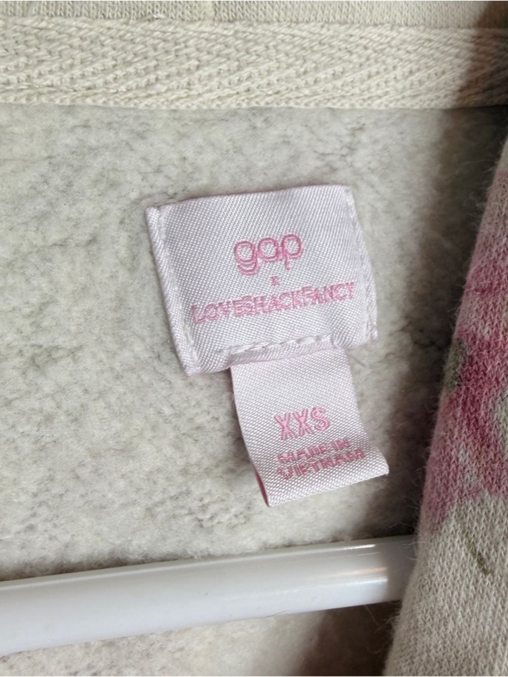 GAP X LoveShackFancy Cream Floral Fleece Hoodie Pink & Purple Floral Print XXS - Picture 6 of 11